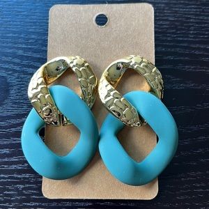 Boutique Statement Gold & Teal Link Earrings